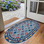 Funky Vintage Blue Red Orange Geometric Texture Indoor Area Rug for Living Room Bedroo Dining Room Faux Wool Soft Low Pile Oval Rugs 12x15 Entrance Nursery Farmhouse Rustic Country Home Office Carpet