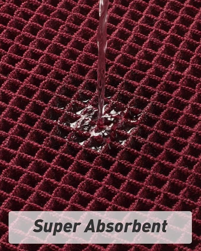 Upgraded Christmas Waffle Runner Rug Super Absorbent Non Slip Bath Mats for Bathroom Washable Bathroom Runner Rug with Tassels, Ideal for Hallway Bedroom Laundry Room, 2'x 4'(24" x 48"), Burgundy