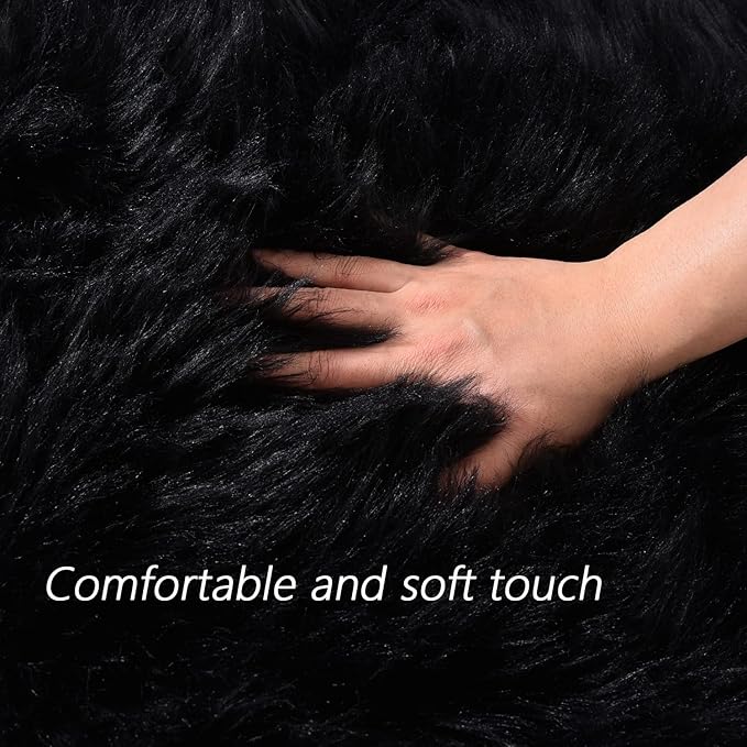 Latepis Shag 5x7 Black Fuzzy Rug Faux Sheepskin Fur Rugs Super Soft Washable Shaggy Rug for Living Room Fluffy Rugs for Bedroom Pure Dark for Luxury Home Décor