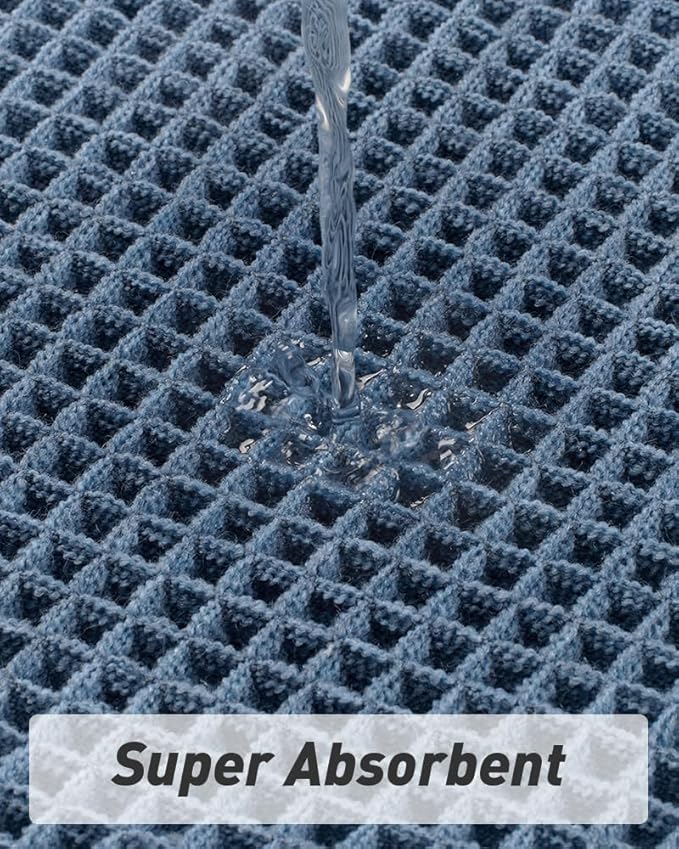 AMOAMI Upgraded Waffle Runner Rug Super Absorbent Non Slip Bath Mats for Bathroom Machine Washable Bathroom Runner Rug with Tassels, Ideal for Hallway Bedroom Laundry Room, 17" x 60", Blue
