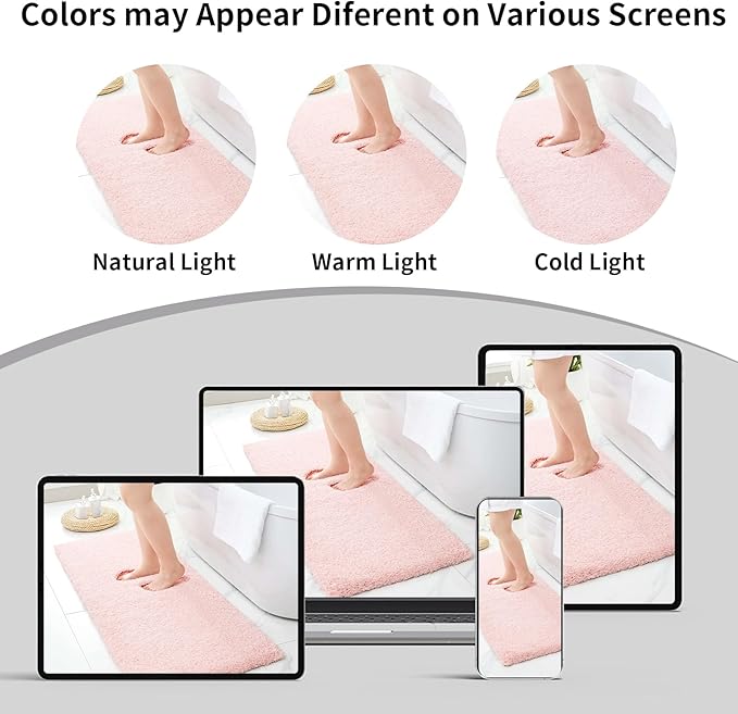 Pink Bathroom Rug 20x32 Non Slip Fluffy Bath Mat for Bathroom Floor Washable Plush Luxury Bath Rug for Tub Soft Shaggy Absorbent Shower Sink Mat