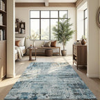 Area Rug 8x10 Washable Rug Blue for Living Room, Dining Room, Bedroom, Large Carpets, Non Slip & Non-Shedding Low Pile Vintage Print Rug for Home Office Decor