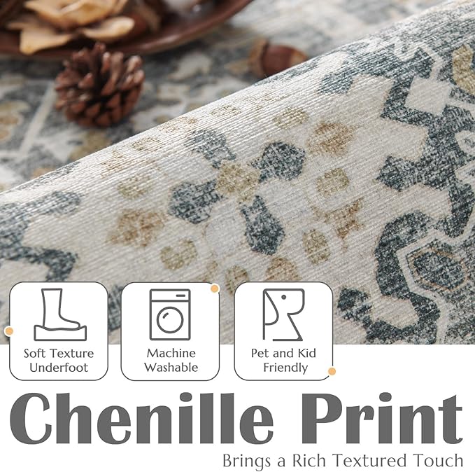 jinchan Runner Rug 3x7 Washable Hallway Rug Distressed Gray Multi Vintage Floral Runner Kitchen Floor Cover Indoor Mat Retro Entryway Living Room Bedroom Office Farmhouse Grey