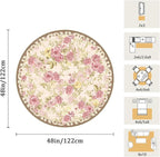 4ft Round Machine Washable Area Rug for Living Room, Pink Vintage Boho Floral Rug Large Non-Slip Low Pile Soft Faux Wool Carpet, Kids and Pets Friendly for Bedroom Nursery Farmhouse Home Decor Rug