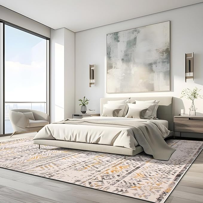 Rugshop Geometric Boho Perfect for high Traffic Areas of Your Living Room,Bedroom,Home Office,Kitchen Area Rug 7'10" x 10' Yellow
