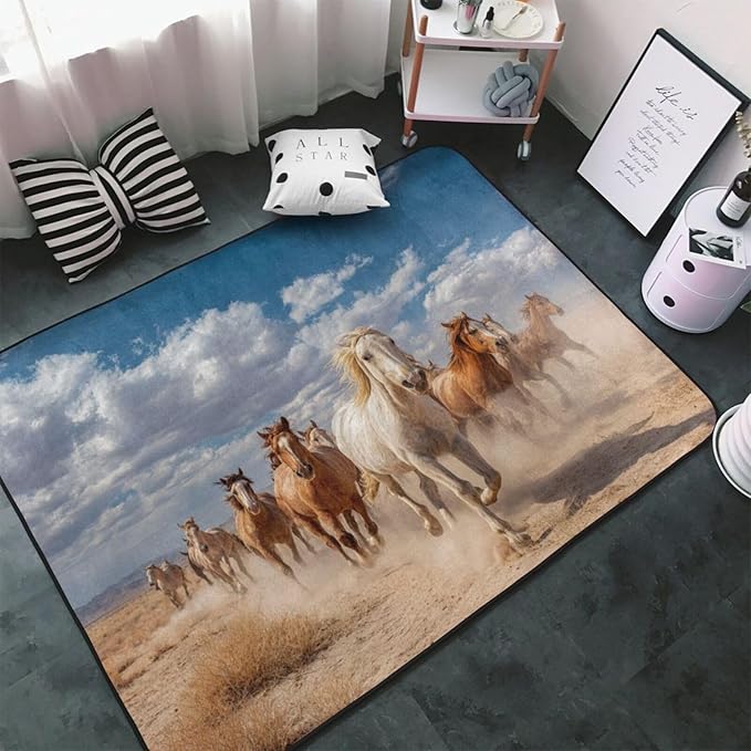 Running Horse Area Rug Washable Outdoor Rugs Anti-Slip Soft Carpet Entryway Indoor Door Mat for Bedroom,Living Room,Porch,Terrace and Entrance Decor 9'x 6'