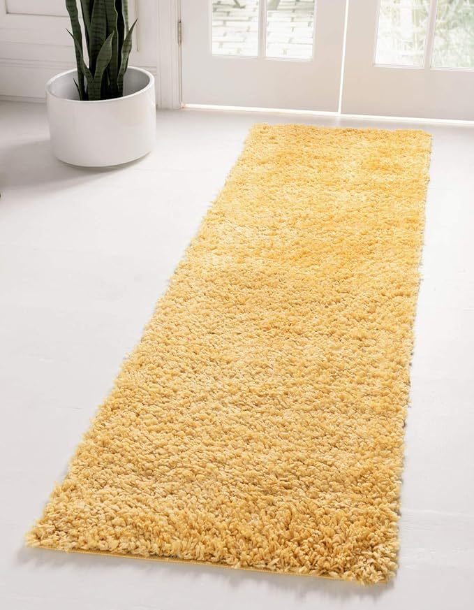 Unique Loom Davos Shag Collection Area Rug - Solid (2' 7" x 10' Runner, Sun Yellow)