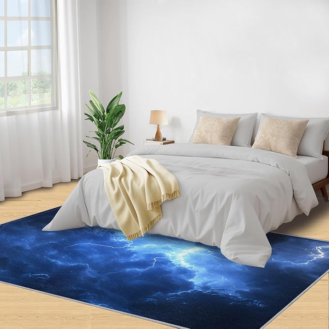 5x7 Dark Clouds Lightning Rugs for Bedroom - Storm Print Rug, Natural Weather Rug Non Slip Soft Rugs for Living Room Hardwood Floors Teen Room