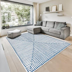 GLN Rugs Contemporary Collection - Machine Washable Area Rug, Contemporary Washable, Non Slip, Low Pile Chenille Rug, Living Room, Bedroom, Kitchen Rug (8' x 10' Blue Ivory)