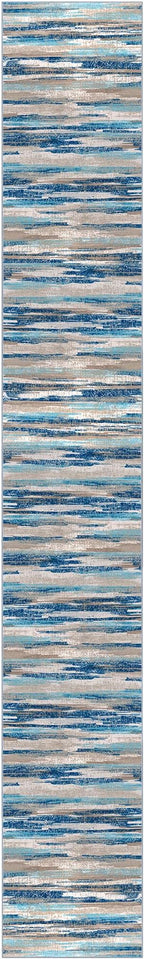 Modern Abstract Runner Rug 3x18, Blue Washable Long Kitchen Runner Non-Slip Soft Hallway Rug Runner Ultra Thin Print Faux Wool Carpet for Entryway Bedroom Laundry Room Indoor Home Decor