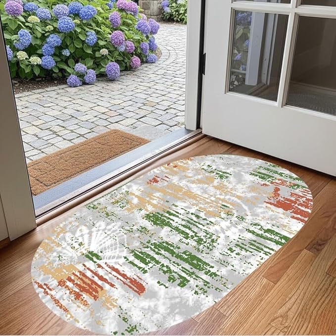 Distressed Abstract Art Aesthetic Deco Indoor Oval Rugs 12x15 for Living Room Bedroom Dining Room Soft Non Skid Easy Clean Big Carpet Nursery Dorm Farmhouse Rustic Grey Green Tie-Dye Texture Area Rug