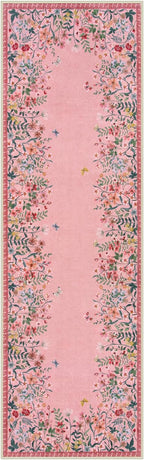 Lahome Boho Floral 2'6"x8 Pink Bathroom Runner Rugs Non Slip Washable,Soft Runners for Hallways,Indoor Carpet Runner with Rubber Backing for Entryway Kitchen Laundry(Pink,2'6"x8)