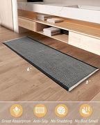AMOAMI Upgraded Waffle Runner Rug Super Absorbent Non Slip Bath Mats for Bathroom Machine Washable Bathroom Runner Rug with Tassels, Ideal for Hallway Bedroom Laundry Room, 2' x 6', Black & Cream