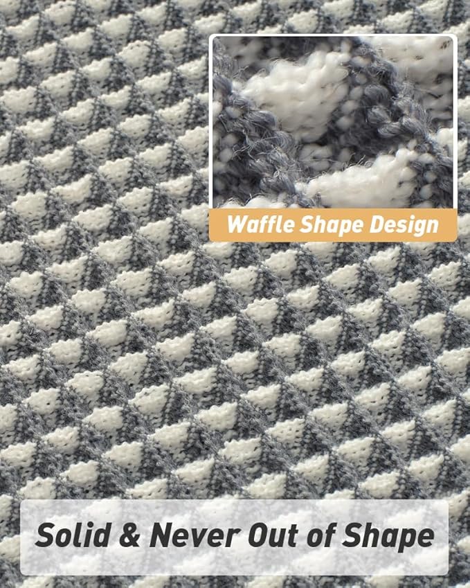 AMOAMI Upgraded Waffle Runner Rug Super Absorbent Non Slip Bath Mats for Bathroom Machine Washable Bathroom Runner Rug with Tassels, Ideal for Hallway Bedroom Laundry Room, 2' x 4', Darkgrey & Cream