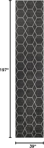 Unique Loom Trellis Frieze Collection Area Rug - Geometric (3' 3" x 16' 5" Runner Dark Gray/Ivory)