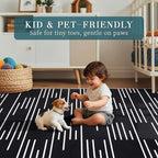 YIHOUSE Abstract Washable Rug 5x7,Ultra Thin Non Slip Black Rugs for Living Room,Modern Minimalist White Stripe Rugs for Bedroom,Dining Room Office Playroom (5'x7',Black-3)