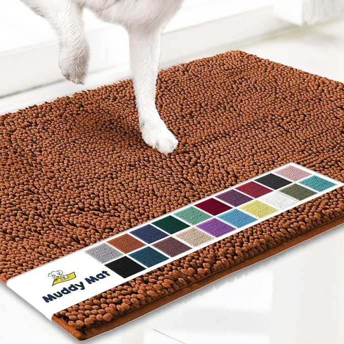 Muddy Mat® | Super Absorbent Door Mat Indoor, Microfiber Quick Dry Chenille Entryway Rug, Non-Slip Front Door Mat, Indoor Mats for Entryway, Machine Washable Pet Rug, Orange Large 35"X24"