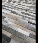 4x6 Cowhide Leather Rug, Modern Stripes Design, Dark Grey Area Rug for Living Room & Home Decor