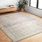 Loloi Hathaway Collection HTH-02 Denim/Multi 2'-0" x 5'-0", .25" Thick Accent Rug, Soft, Durable, Printed, Modern, Low Pile, Non-Shedding, Easy Clean, Living Room Rug