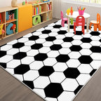 Soft Soccer Rugs for Bedroom, Machine Washable, Cute Bedside Boys Area Rug for Kids Toddlers Teens, Soccer Lovers Home Decor Indoor Carpet for Living Room, Dorms, Nursery, 7x9 FT