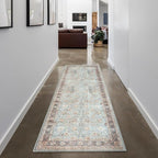 GLN Rugs Traditional Collection - Machine Washable Area Rug, Traditional Washable, Non Slip, Low Pile Chenille Rug, Living Room, Bedroom, Kitchen Rug (2'6" x 10' Light Blue)