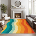 70s Rugs for Bedroom - 8x10 Area Rugs, Retro 70s Living Room Rug, Vintage Abstract Wave Rug for Bedroom, Colorful Groovy Washable Carpet, Retro Swirl Striped Home Decor & Gifts