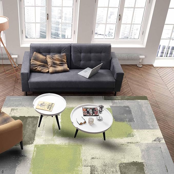 Sage Green Rectangular Area Rugs for Living Room Bedroom 5 x 6.9 ft Abstract Paint Texture Modern Art Non-Shedding Soft Low Pile Rug Non Slip Washable Rug for Nursery Entryway Playroom