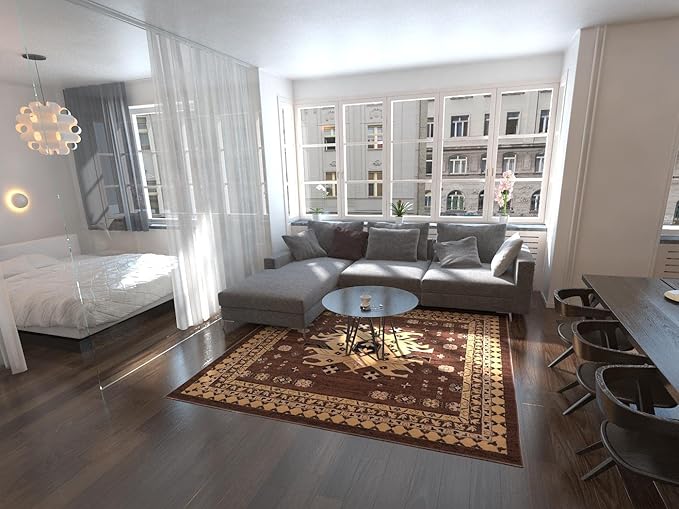 Unique Loom Taftan Collection Border Geometric Tribal Inspired Design Area Rug (8' 0 x 8' 0 Square, Brown/ Tan)