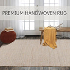 Hand Woven Jute Cotton Area Rug 5'x8' ft Rectangle Natural Farmhouse Rug for Living Room, Bedroom Kitchen - Rustic Vintage Bohemian Eco-Friendly Carpet Home Décor 60"x96" Natural