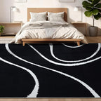 YIHOUSE Abstract Washable Rug 5x7,Ultra Thin Non Slip Black Rugs for Living Room,Modern Minimalist White Stripe Rugs for Bedroom,Dining Room Office Playroom (5'x7',Black-2)
