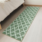 Area Rug 2x8, Moroccan Trellis Print Carpet, Machine Washable Non-Slip Rugs for Living Room, Bedroom, Dining Room & Entryway, Green