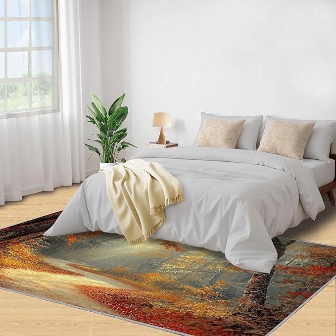 2x3 Autumn Forest Rugs for Entryway - Natural Landscape Small Area Rugs, Forest Path Laundry Room Carpet Non Slip Accent Throw Rug for Bathroom Kitchen Sink Front Door