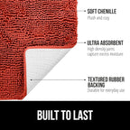 GORILLA GRIP Bath Rug Mat 30x20, Thick Soft Absorbent Chenille, Quick Dry Microfiber Mats, Rubber Backing Washable Shower Floor Rugs, US Designed Bathroom Bathmat Accessories, Decor, Sunset Orange