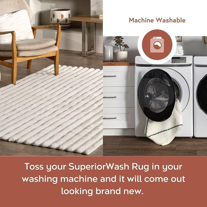 Nuloom SuperiorWash Collection Kai Off-White, 2'6" x 6', Fluffy and Cozy, High Traffic, Stain Resistant, Easy Clean, Durable Washable Runner for Bedroom, Living Room, Dining, Den, Foyer, Entryway