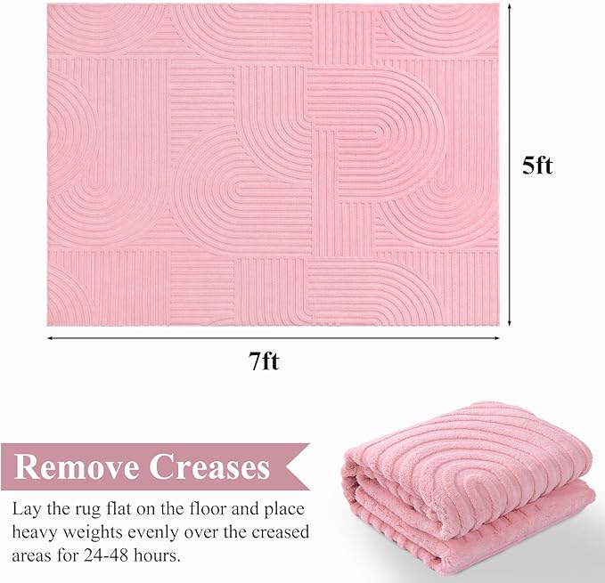 Pauwer 5x7 Washable Area Rugs for Living Room Modern Pink Solid Color Soft Fluffy Rugs for Bedroom Non Slip Boho Accent Indoor Mat Floor Carpet Cover for Kids Room Dining Room Kitchen Office, Pink