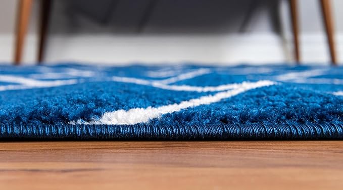 Rugs.com Lattice Frieze Collection Rug – 3' 3 x 5' 3 Oval Navy Blue Medium Rug Perfect for Living Rooms, Large Dining Rooms, Open Floorplans