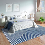 GLN Rugs Contemporary Collection - Machine Washable Area Rug, Contemporary Washable, Non Slip, Low Pile Chenille Rug, Living Room, Bedroom, Kitchen Rug (9' x 12' Lines Blue)