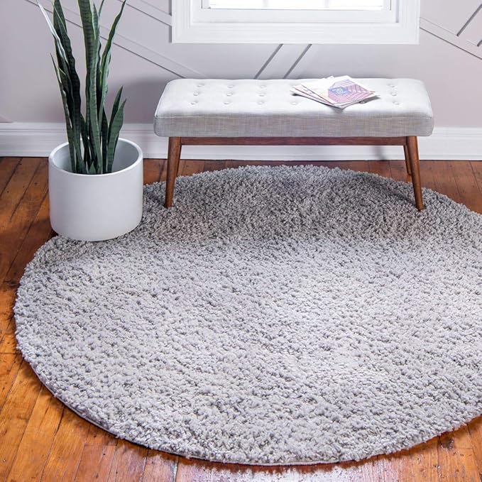 Unique Loom Davos Shag Collection Area Rug - Solid (6' 7" Round, Sterling)