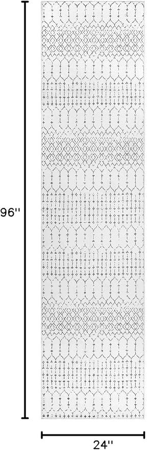 Lahome Moroccan Kitchen Runner Rug - 2x8 Non-Slip Washable Hallway Rug Runner Ultra-Thin Soft Throw Bathroom White Print Distressed Carpet for Entryway Laundry Room Living Room