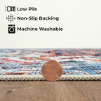 GLN Rugs Traditional Collection - Machine Washable Area Rug, Traditional Washable, Non Slip, Low Pile Chenille Rug, Living Room, Bedroom, Kitchen Rug (8' x 10' Blue/Multicolor)