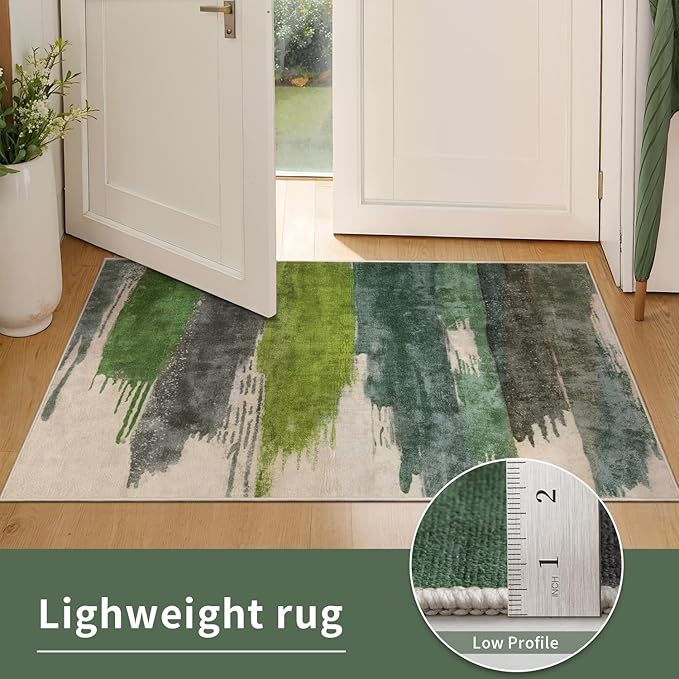 Ciicool Modern Abstract Green Rug for Living Room, 10'x14' Machine Washable Area Rug Non-Slip Rug, Low-Pile Contemporary Indoor Dining Floor Carpet for Bedroom Office Under Table Home Decor