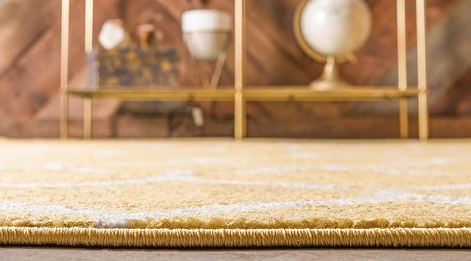 Rugs.com Lattice Frieze Collection Rug – 4' Round Yellow Medium Rug Perfect for Kitchens, Dining Rooms