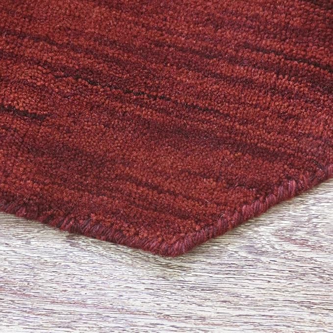 Hand Knotted Loom Wool ECO-Friendly Area Rugs - 6'x6', Octagon, Dark Red Color, Solid Plain Design, High Pile Handmade Anti Skid Area Rugs for Living Room, Bed Room (L00111)