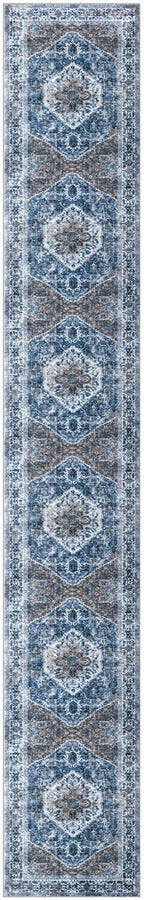 KOZYFLY Runners for Hallways 2.6x16 Ft Extra Long Washable Kitchen Runner Rug Boho Runner Rug for Entryway Indoor Blue Printed Oriental Faux Wool Stair Floor Carpet Runner for Stair Kitchen Hall