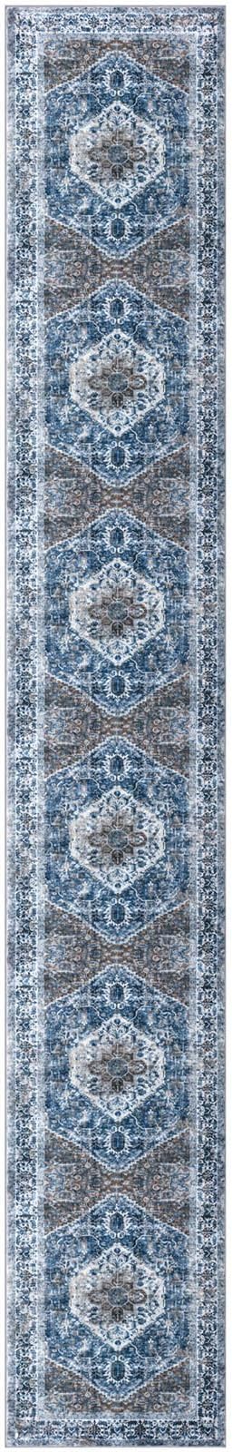 KOZYFLY Runners for Hallways 2.6x16 Ft Extra Long Washable Kitchen Runner Rug Boho Runner Rug for Entryway Indoor Blue Printed Oriental Faux Wool Stair Floor Carpet Runner for Stair Kitchen Hall