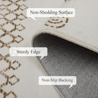 9x12 Area Rug Living Room Rugs, Boho Stain Resistant Washable Rug, Vintage Large Non-Slip Backing, Low Pile Lightweight Print Rug for Bedroom Dinning Room Home Office (Beige)