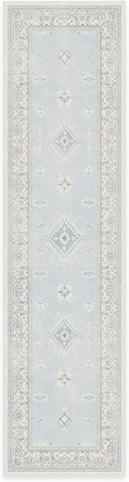 RUGGABLE Washable Vintage Runner Rug – Verena Soft Blue 2.5x10, Stain-Resistant, Non-Slip Hallway Runner – Machine Washable Rug for Hallway, Entryway, Living Room & Kitchen–with Cushioned Pad