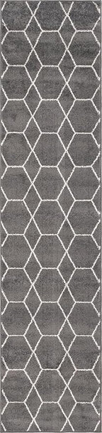 Unique Loom Trellis Frieze Collection Area Rug - Geometric (2' x 8' 8" Runner, Dark Gray/ Ivory)
