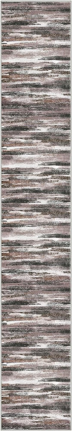 Modern Abstract Runner Rug 2.6x16, Dark Light Brown White Washable Long Kitchen Runner Non-Slip Soft Hallway Rug Runner Thin Print Faux Wool Carpet for Entryway Bedroom Laundry Room Indoor