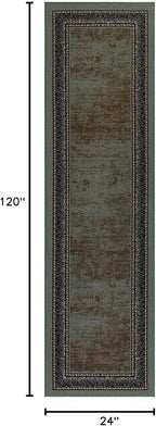 Antep Rugs Alfombras Bordered Modern 2x10 Non-Slip (Non-Skid) Low Pile Rubber Backing Indoor Area Runner Rug (Green, 2' x 10')